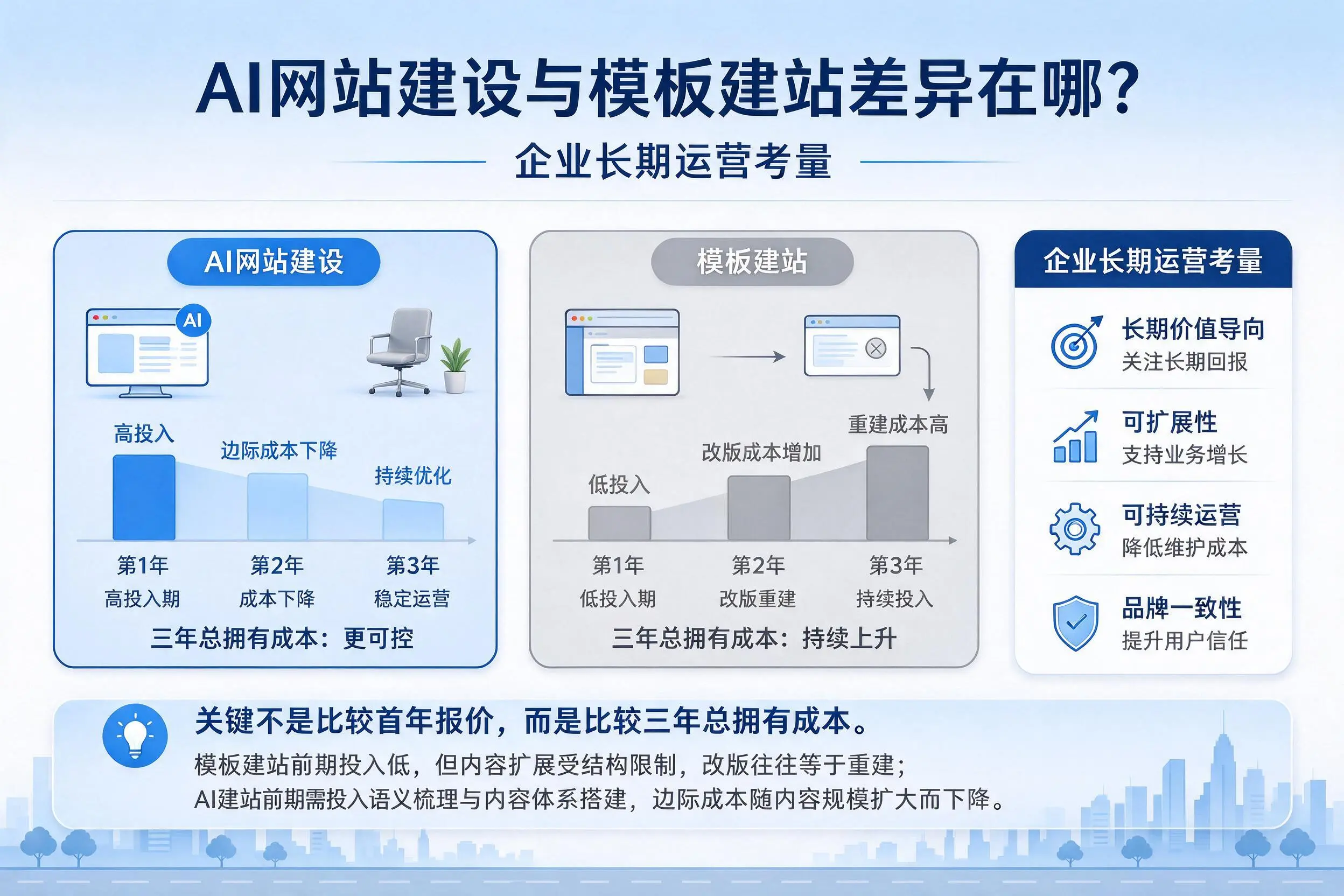 AI网站建设与模板建站差异在哪？楚雄企业长期运营考量