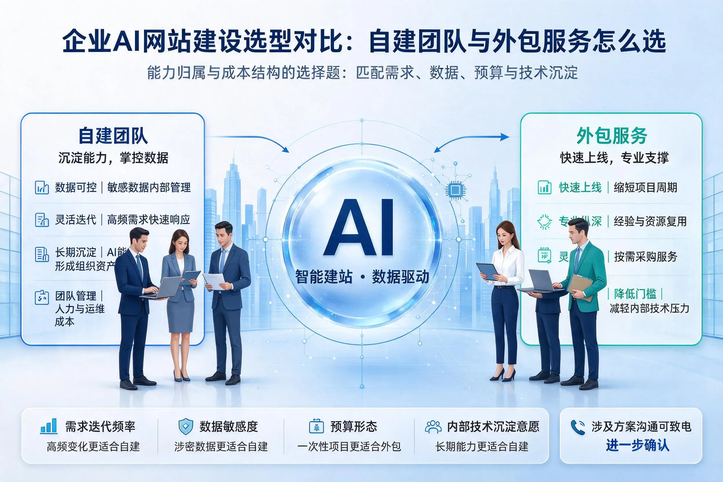楚雄企业AI网站建设选型对比：自建团队与外包服务怎么选